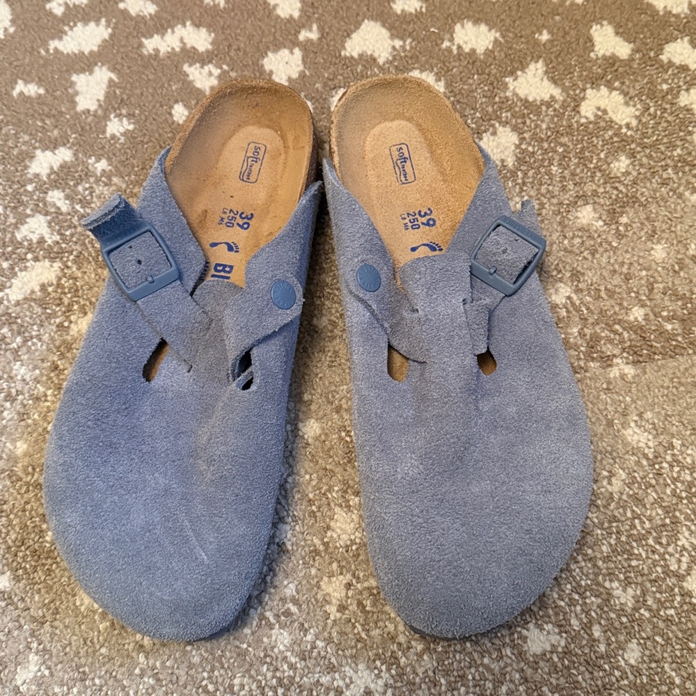 Birkenstock Boston Blue Suede Slip-On Shoes